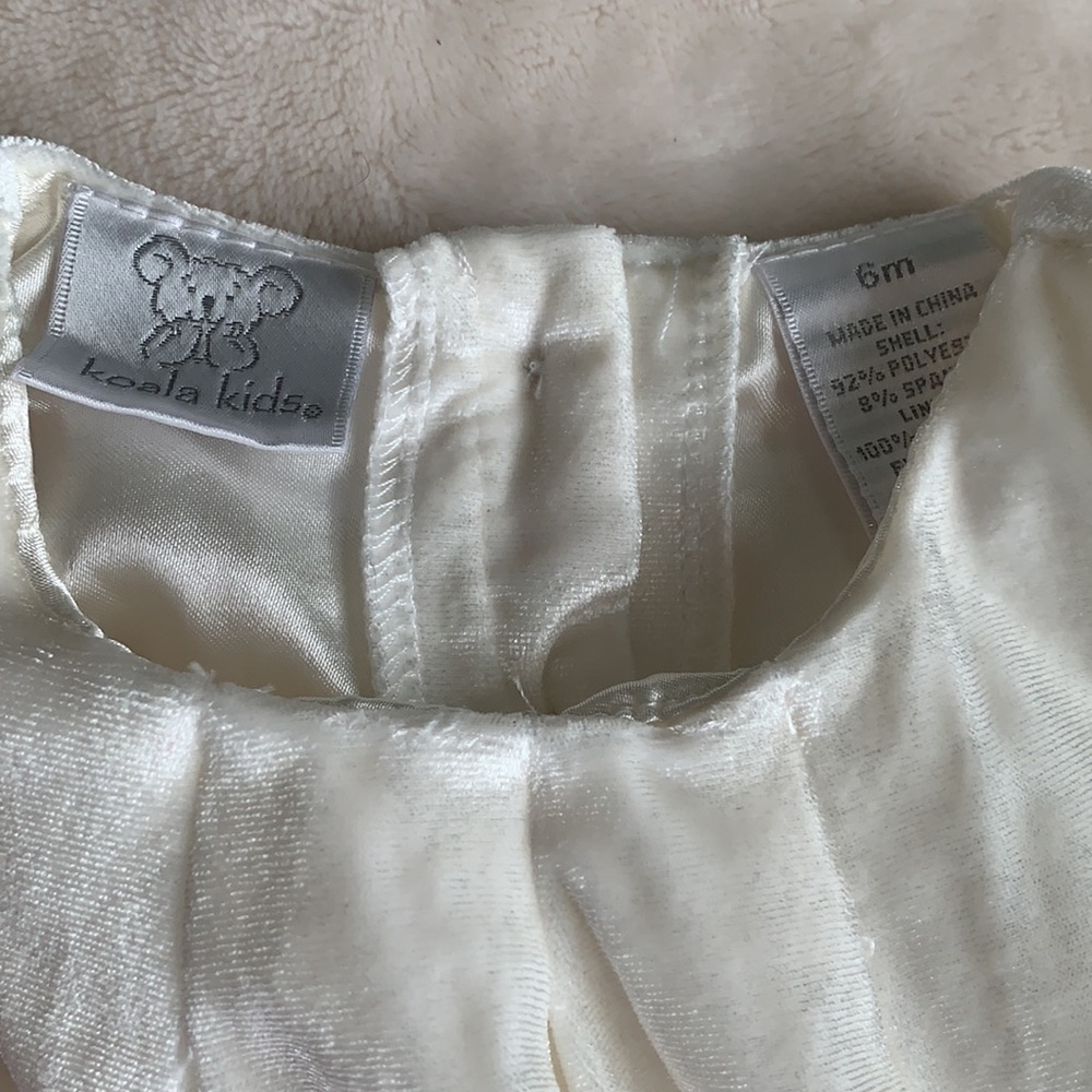 Koala Kids Ivory Velveteen Baby Girl Dress 6M Satin Trim EUC - Picture 9 of 13